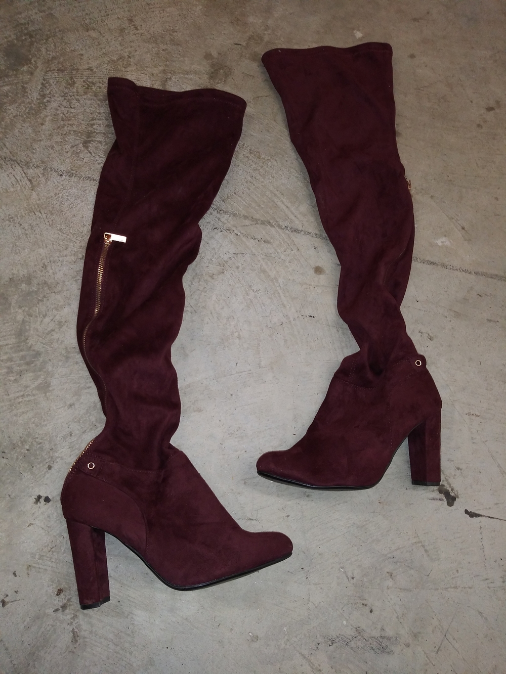 Over-the-Knee Block Heel Boots in Burgundy